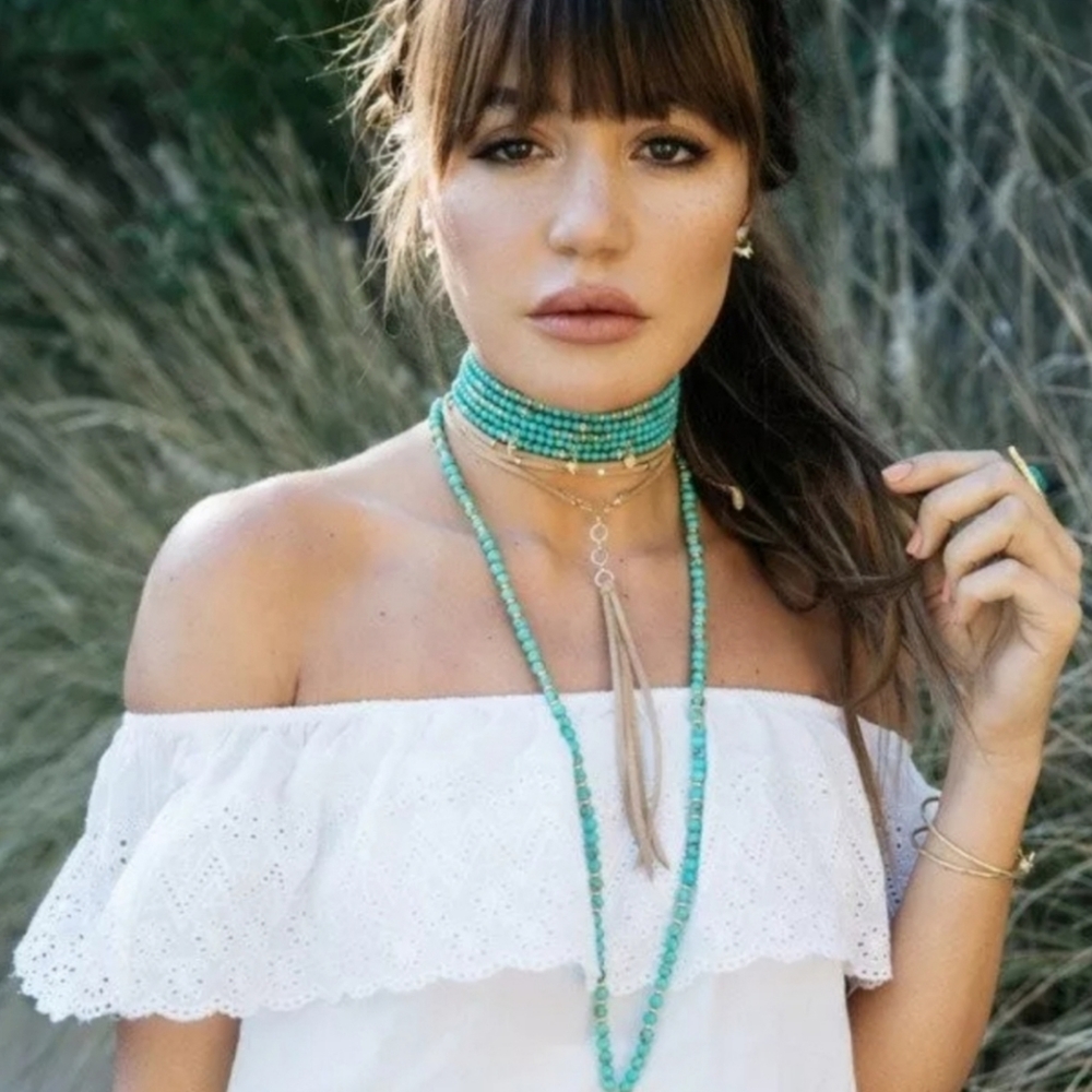 Turquoise Beaded Choker Necklace or Wrap Bracelet